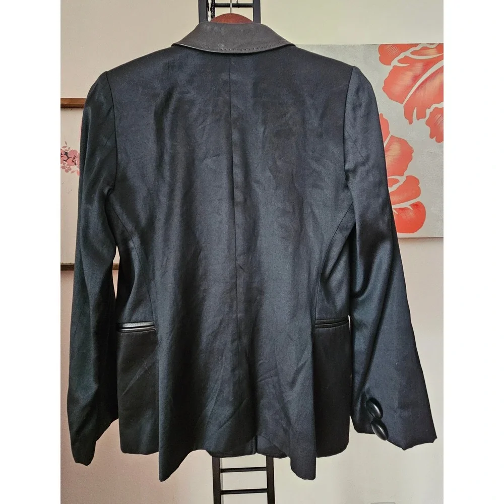 JOSEPH Black Cotton Blazer Leather Trim Detail Career Jacket‎ Size L